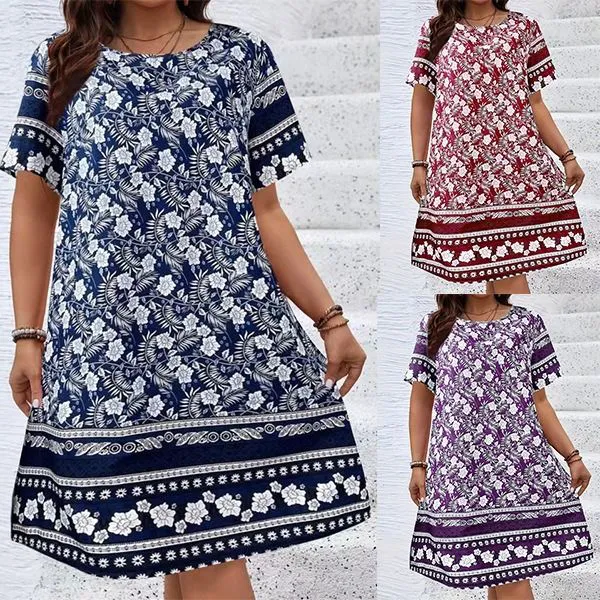 Spring/Summer 2025 new cross-border women's wear from Europe and America, Amazon independent station trendy print plus-size women's wear dress, retro style women's wear quality commuting dress for wom