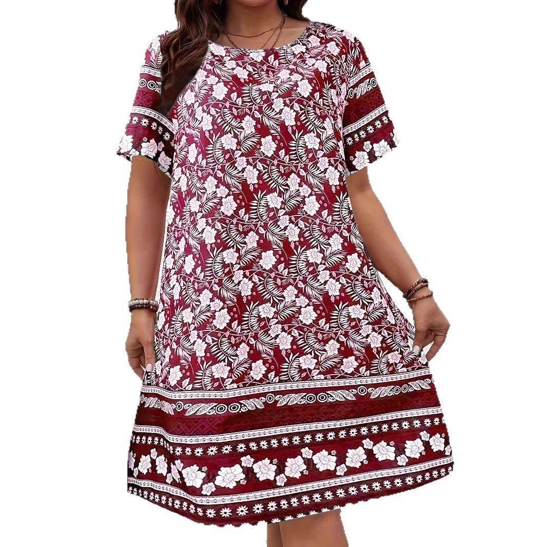Spring/Summer 2025 new cross-border women's wear from Europe and America, Amazon independent station trendy print plus-size women's wear dress, retro style women's wear quality commuting dress for wom