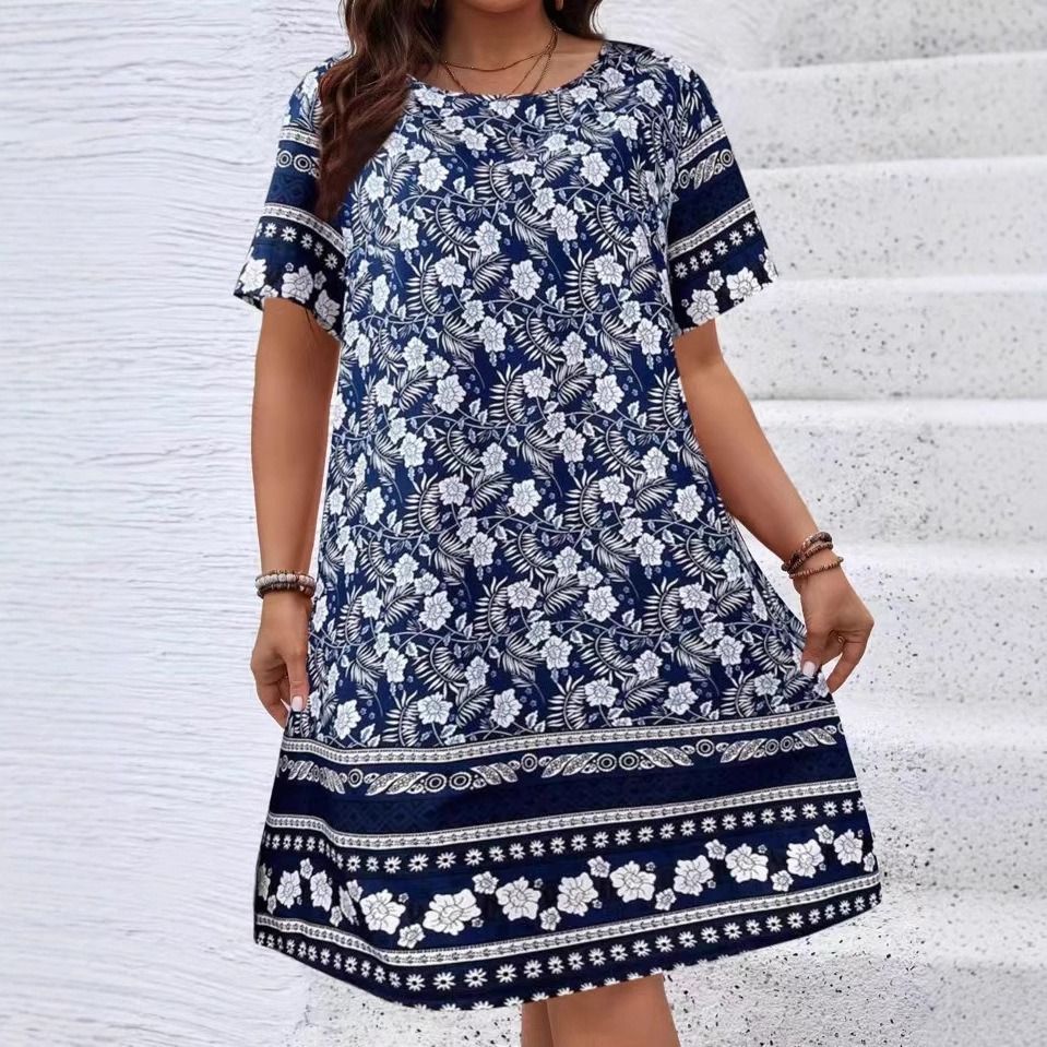 Spring/Summer 2025 new cross-border women's wear from Europe and America, Amazon independent station trendy print plus-size women's wear dress, retro style women's wear quality commuting dress for wom