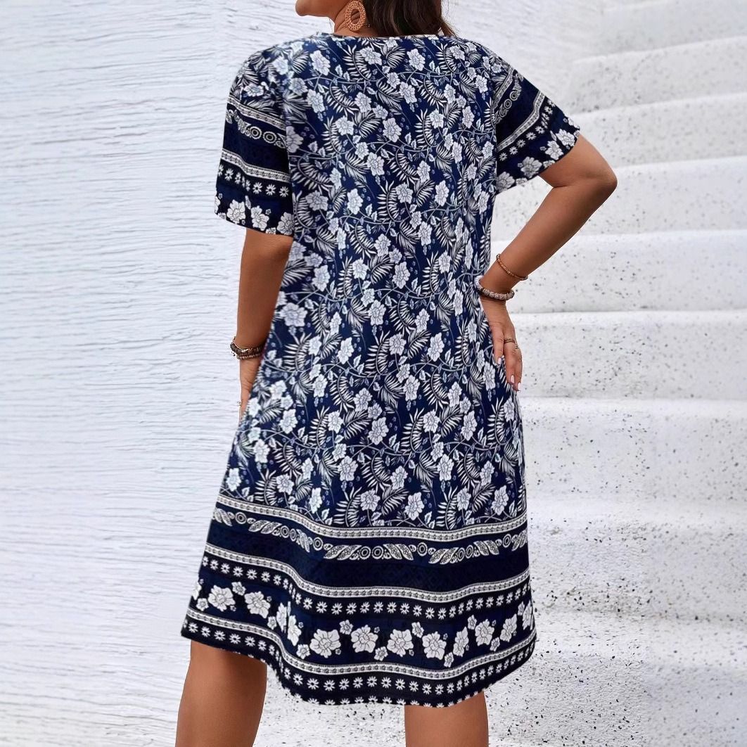 Spring/Summer 2025 new cross-border women's wear from Europe and America, Amazon independent station trendy print plus-size women's wear dress, retro style women's wear quality commuting dress for wom