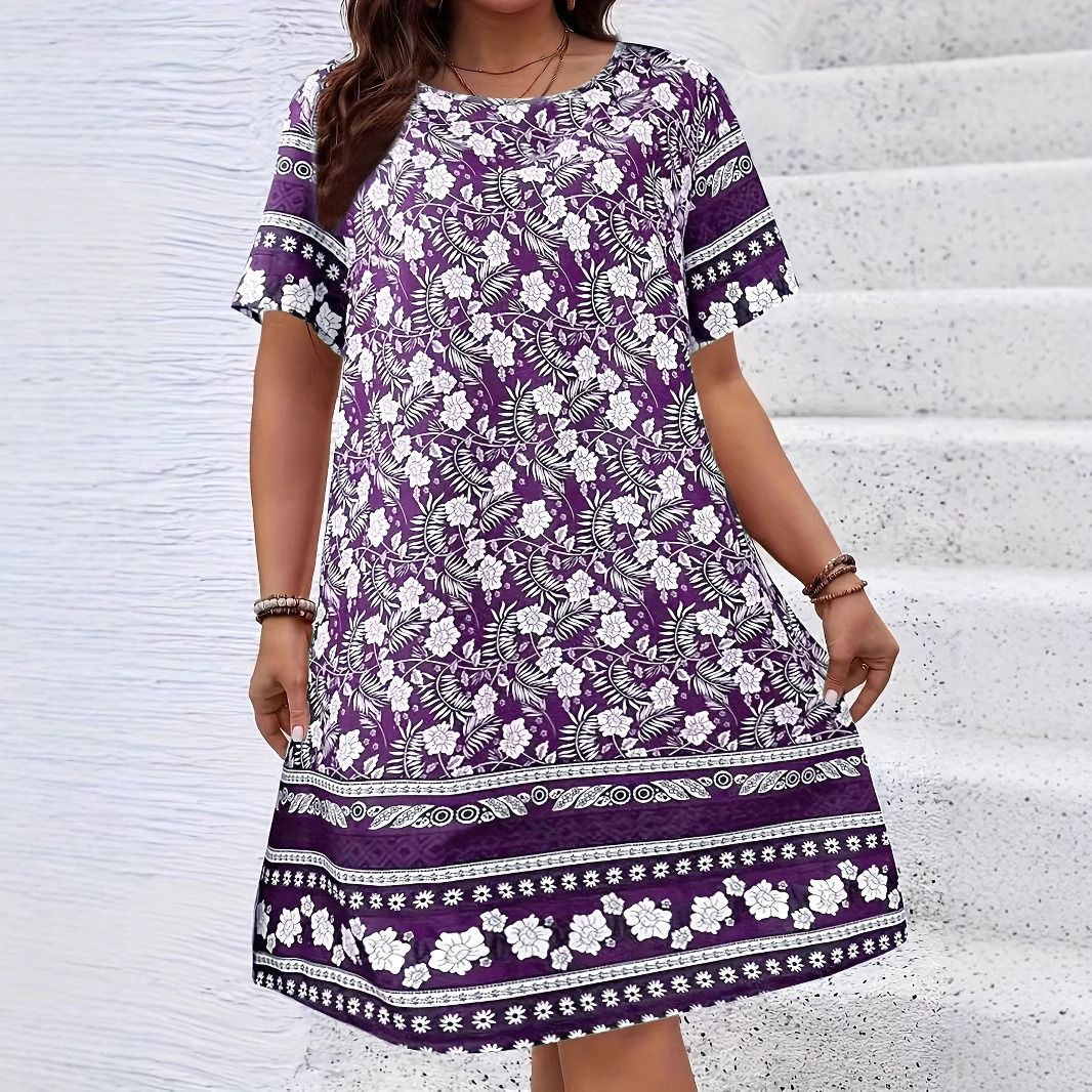 Spring/Summer 2025 new cross-border women's wear from Europe and America, Amazon independent station trendy print plus-size women's wear dress, retro style women's wear quality commuting dress for wom