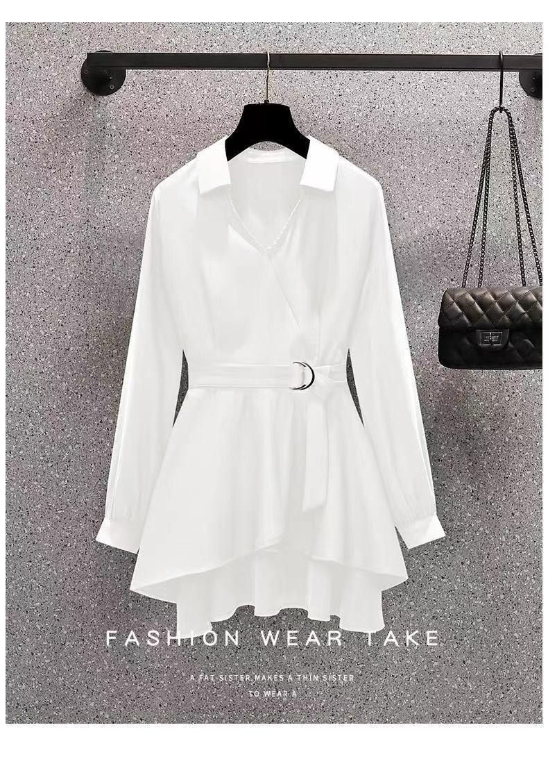 Plus-size Women's Stylish Crop-neck Slimming Blouse 2025 African European American Spring Autumn Fat Girl Concealing Shirt Solid Color Pattern Splicing Processing Technique Comfortable Casual Style