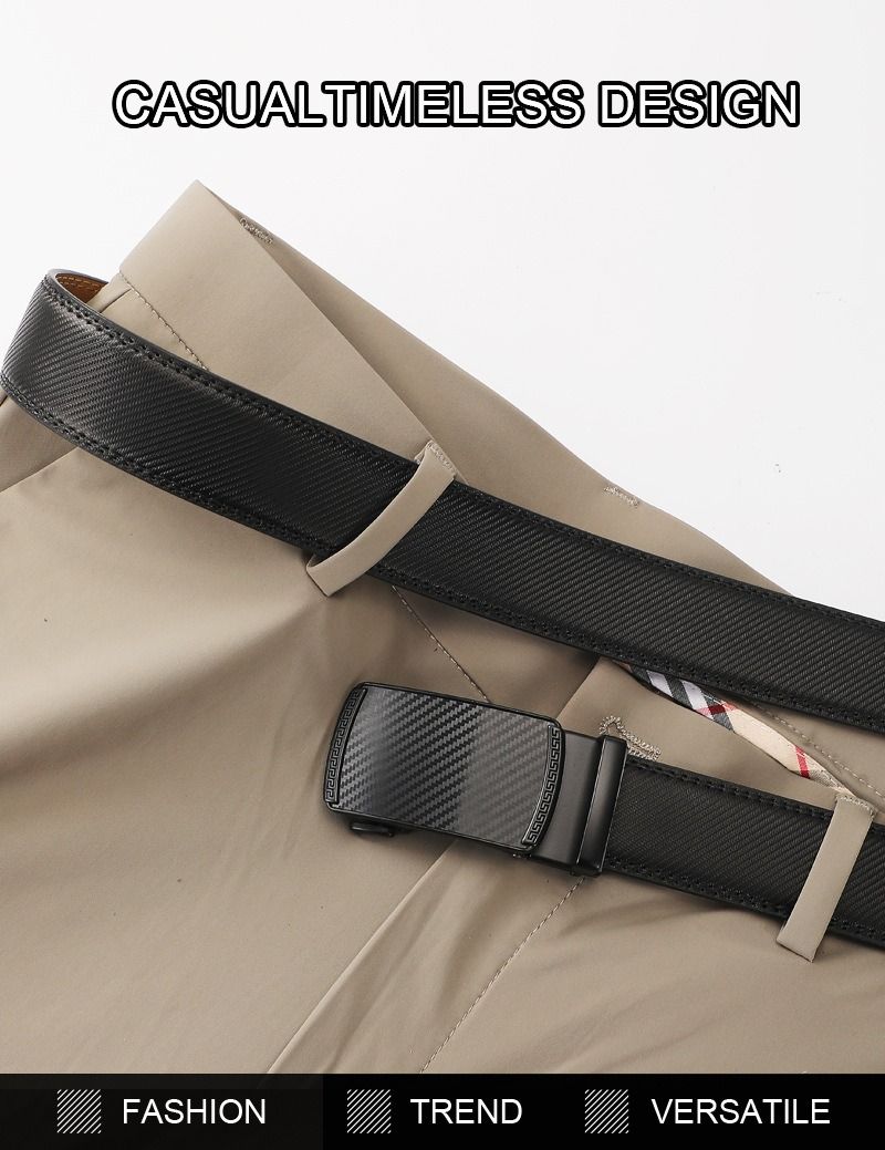 20025 New Style Men's Zinc Alloy Automatic Buckle Casual Business Belt Africa, Europe and America Two-layer Cowhide Belt Electroplating Process Popular Mesh Elements Business Elegant Simple Style