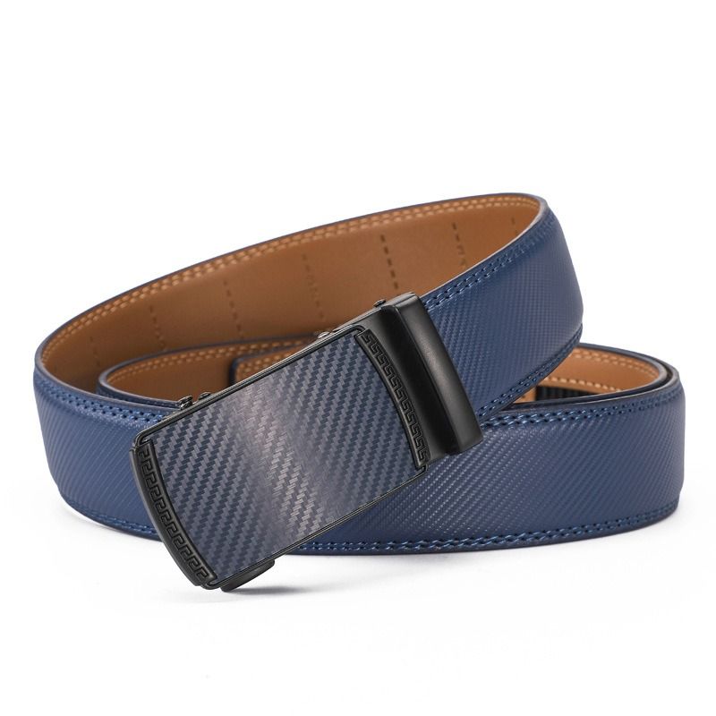 20025 New Style Men's Zinc Alloy Automatic Buckle Casual Business Belt Africa, Europe and America Two-layer Cowhide Belt Electroplating Process Popular Mesh Elements Business Elegant Simple Style