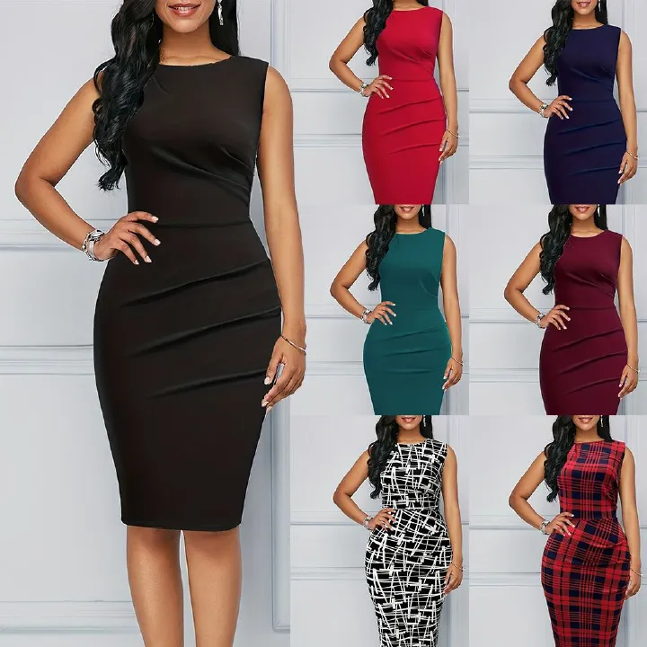 2025 African European American Amazon Sleeveless Party Dress Elegant Pleated Pure Color Lightweight Wedding Dress Pure Color Pattern Pleated Wrinkle Processing Elegant Style