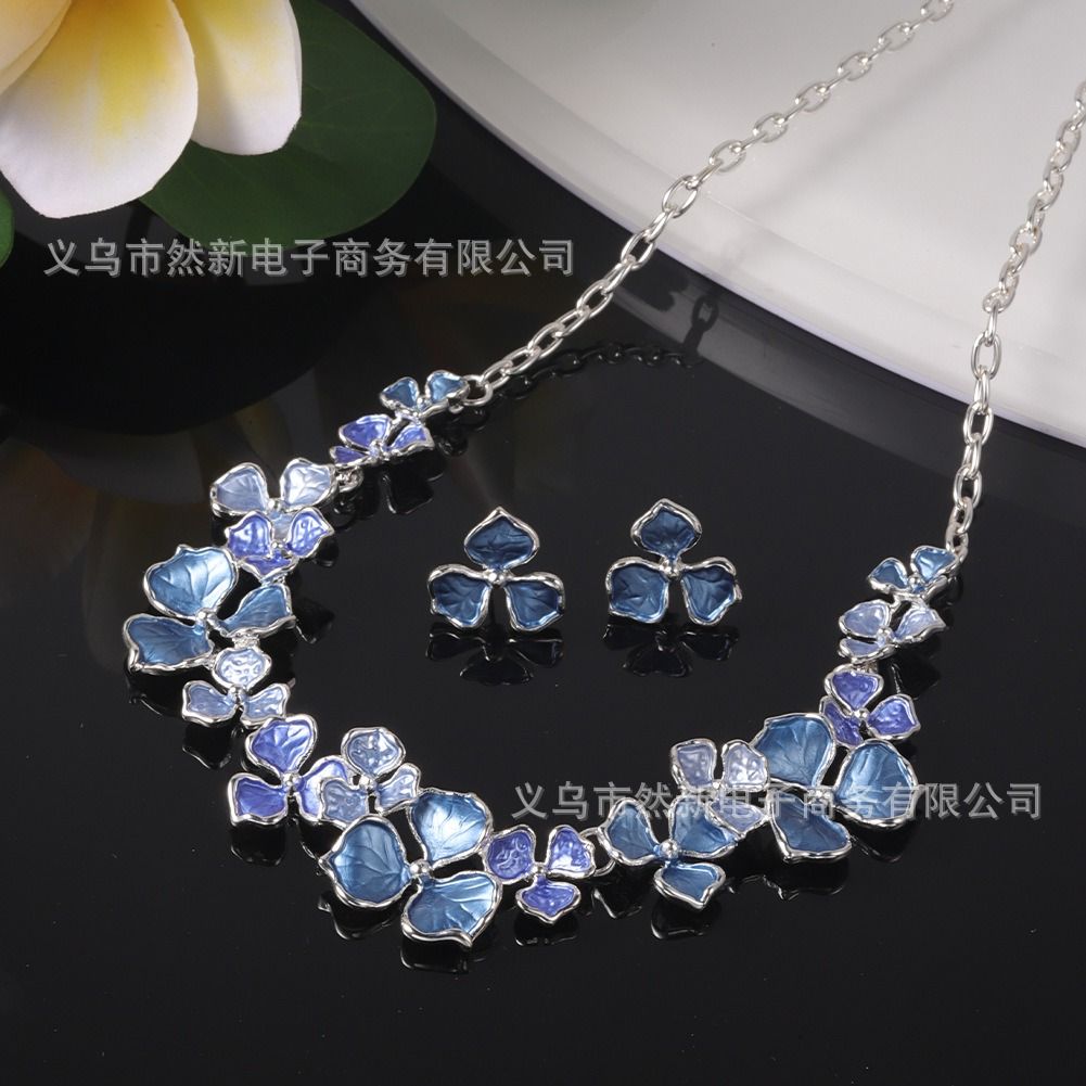 African European American 2025 Zinc Alloy Paint Oil Enamel Colored Flower High-Class Elegant Versatile Earring + Necklace Drip Oil Processing Technique Floral Pattern Elegant Style
