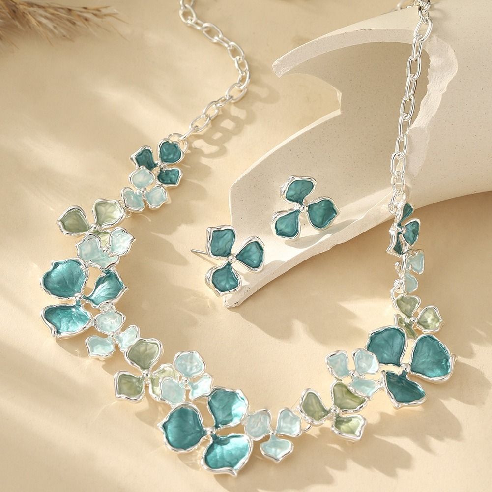 African European American 2025 Zinc Alloy Paint Oil Enamel Colored Flower High-Class Elegant Versatile Earring + Necklace Drip Oil Processing Technique Floral Pattern Elegant Style