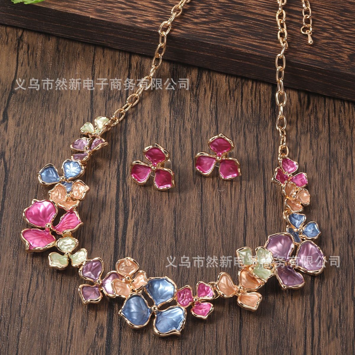 African European American 2025 Zinc Alloy Paint Oil Enamel Colored Flower High-Class Elegant Versatile Earring + Necklace Drip Oil Processing Technique Floral Pattern Elegant Style
