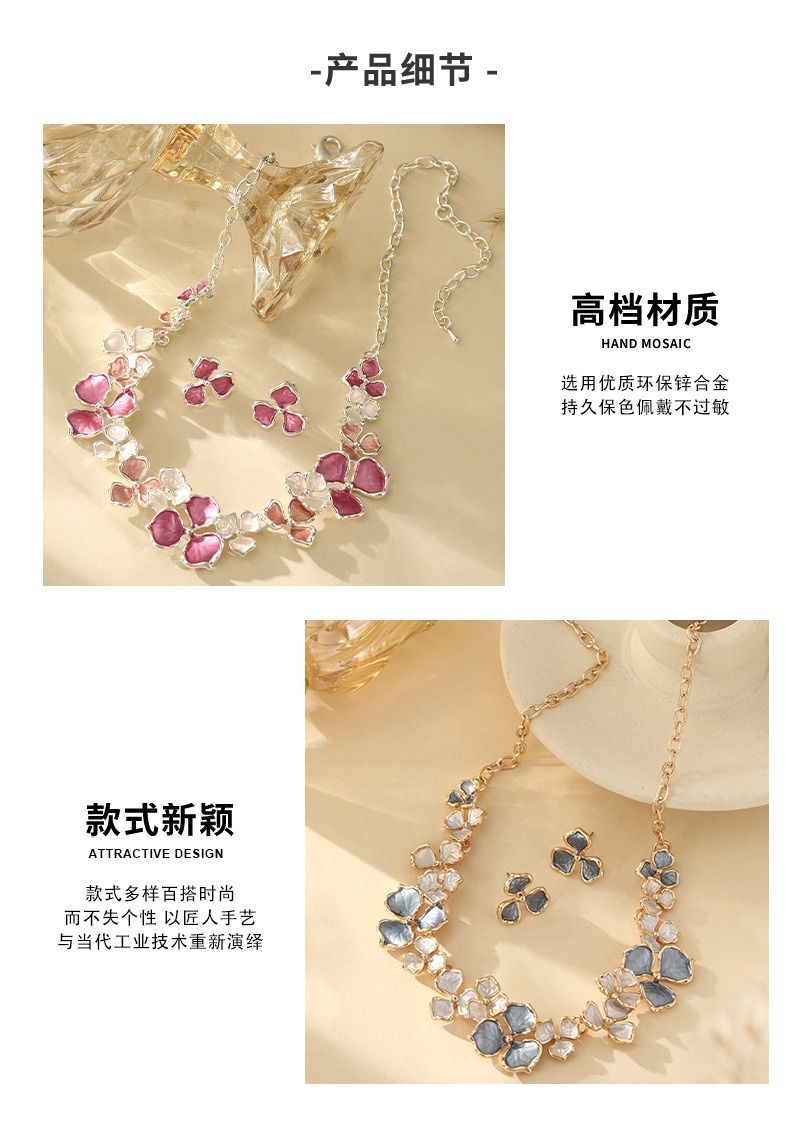 African European American 2025 Zinc Alloy Paint Oil Enamel Colored Flower High-Class Elegant Versatile Earring + Necklace Drip Oil Processing Technique Floral Pattern Elegant Style