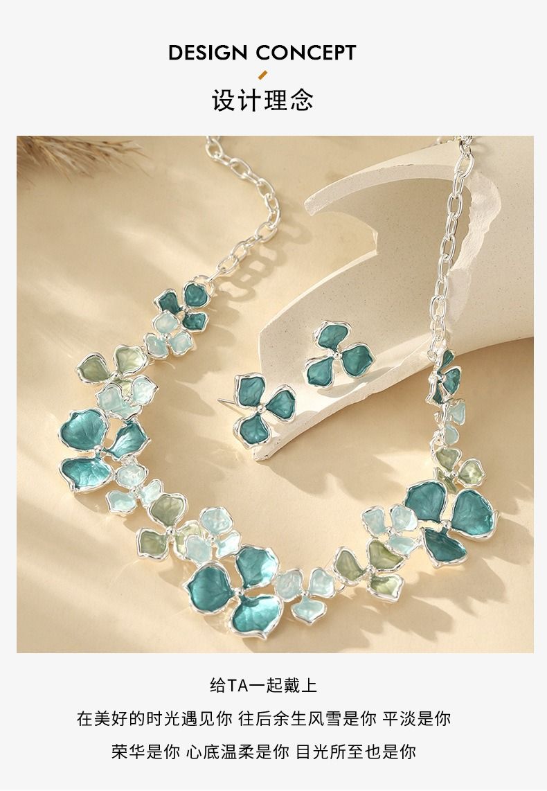 African European American 2025 Zinc Alloy Paint Oil Enamel Colored Flower High-Class Elegant Versatile Earring + Necklace Drip Oil Processing Technique Floral Pattern Elegant Style