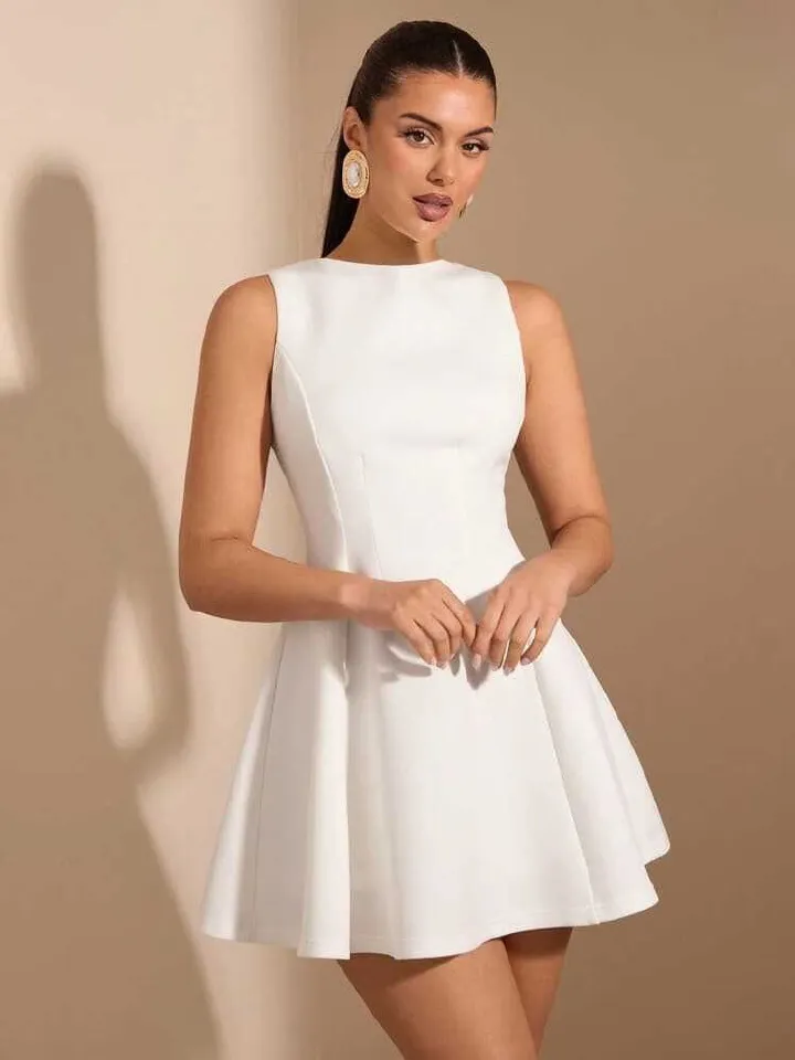 2025 Summer African European Amazon TK Women's A-line Solid Color Sleeveless Form-fitting Elegant Tea Party Dress Plain Color Pattern Patchwork Technique Popular Ruffled Elements Elegant Style