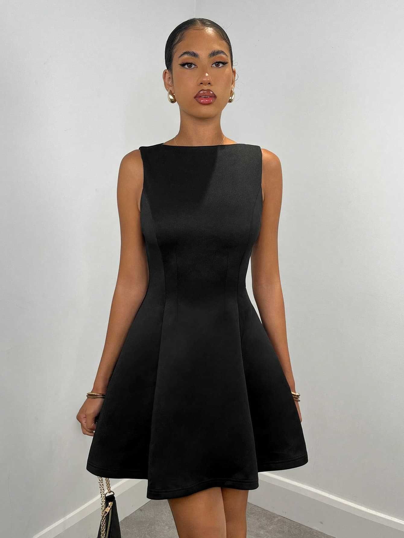 2025 Summer African European Amazon TK Women's A-line Solid Color Sleeveless Form-fitting Elegant Tea Party Dress Plain Color Pattern Patchwork Technique Popular Ruffled Elements Elegant Style