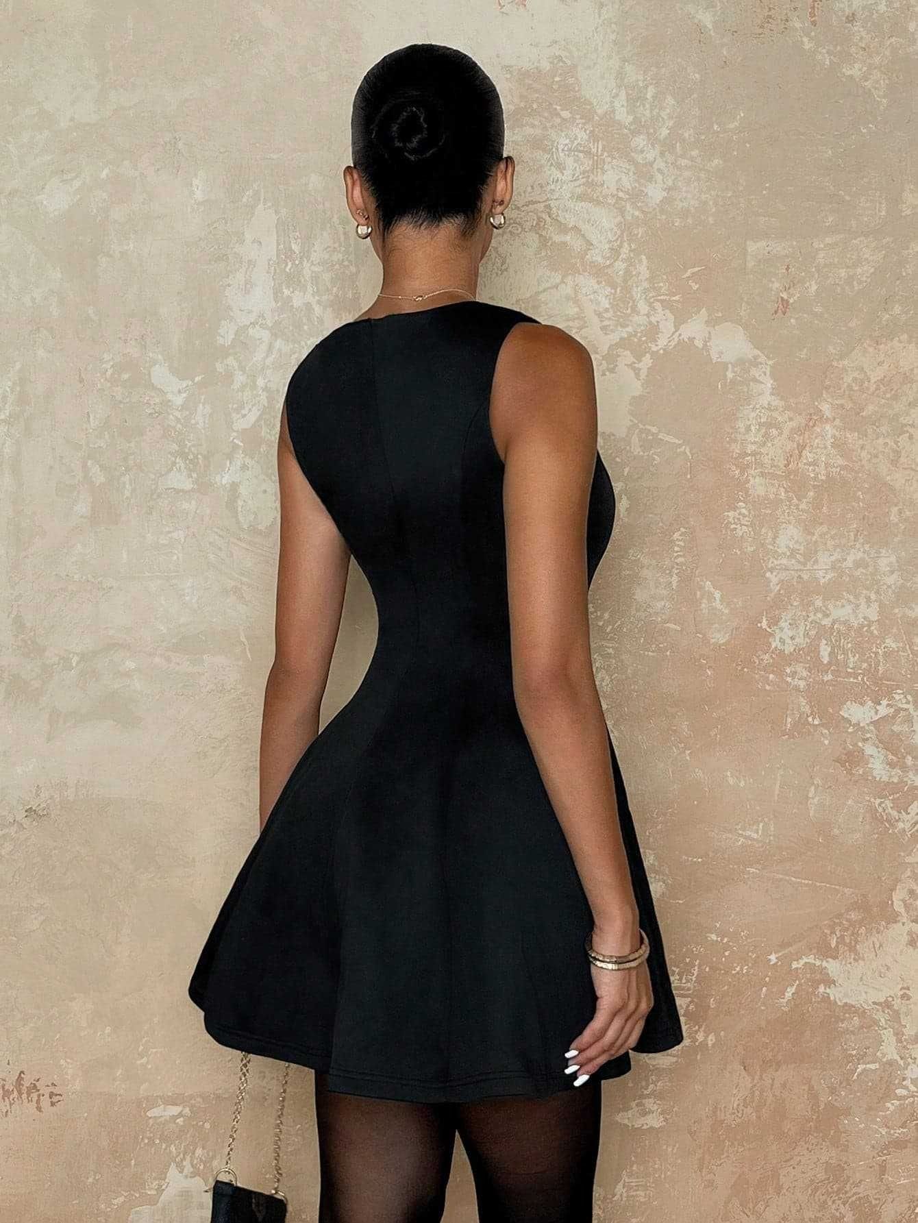 2025 Summer African European Amazon TK Women's A-line Solid Color Sleeveless Form-fitting Elegant Tea Party Dress Plain Color Pattern Patchwork Technique Popular Ruffled Elements Elegant Style