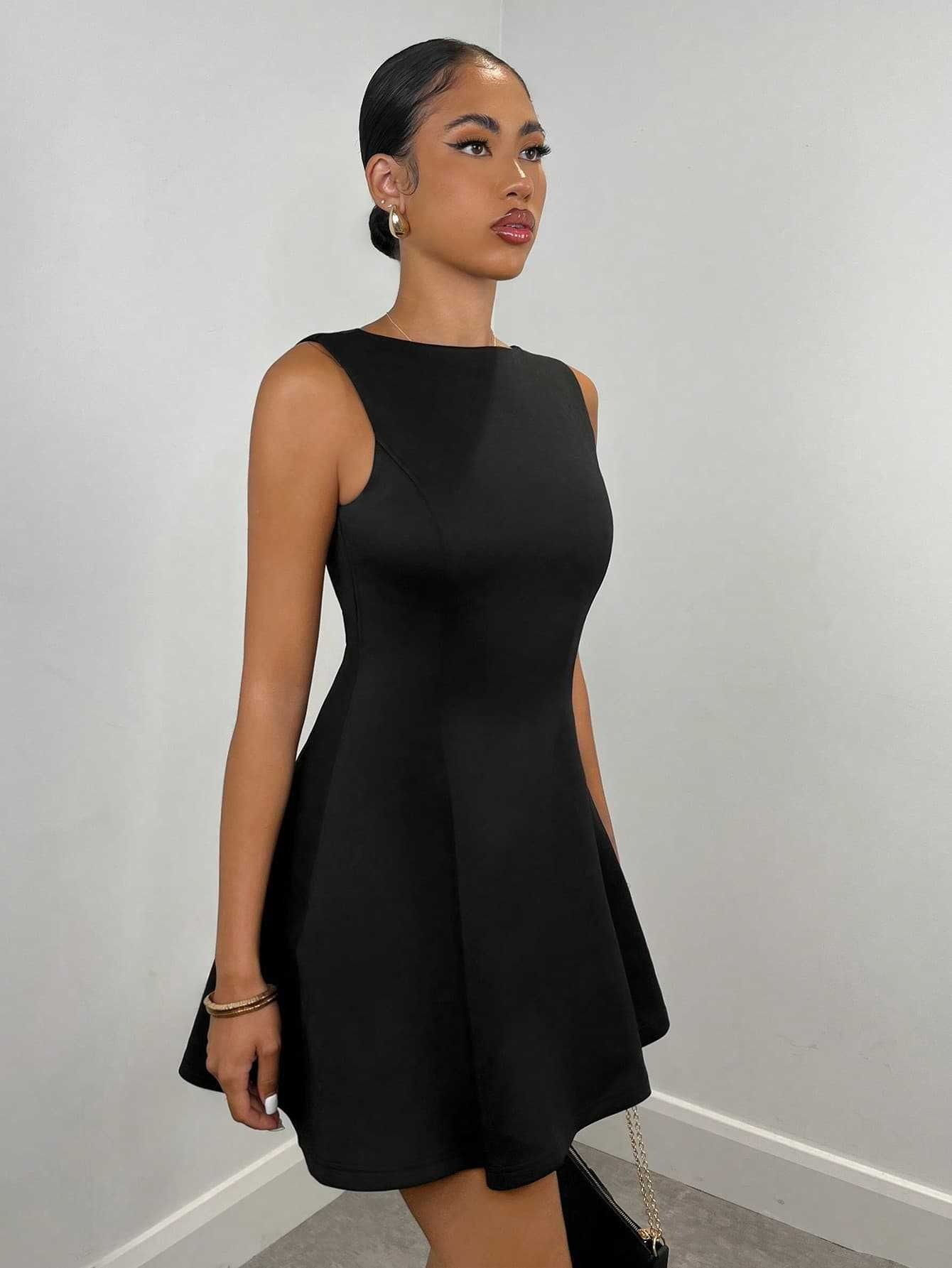 2025 Summer African European Amazon TK Women's A-line Solid Color Sleeveless Form-fitting Elegant Tea Party Dress Plain Color Pattern Patchwork Technique Popular Ruffled Elements Elegant Style