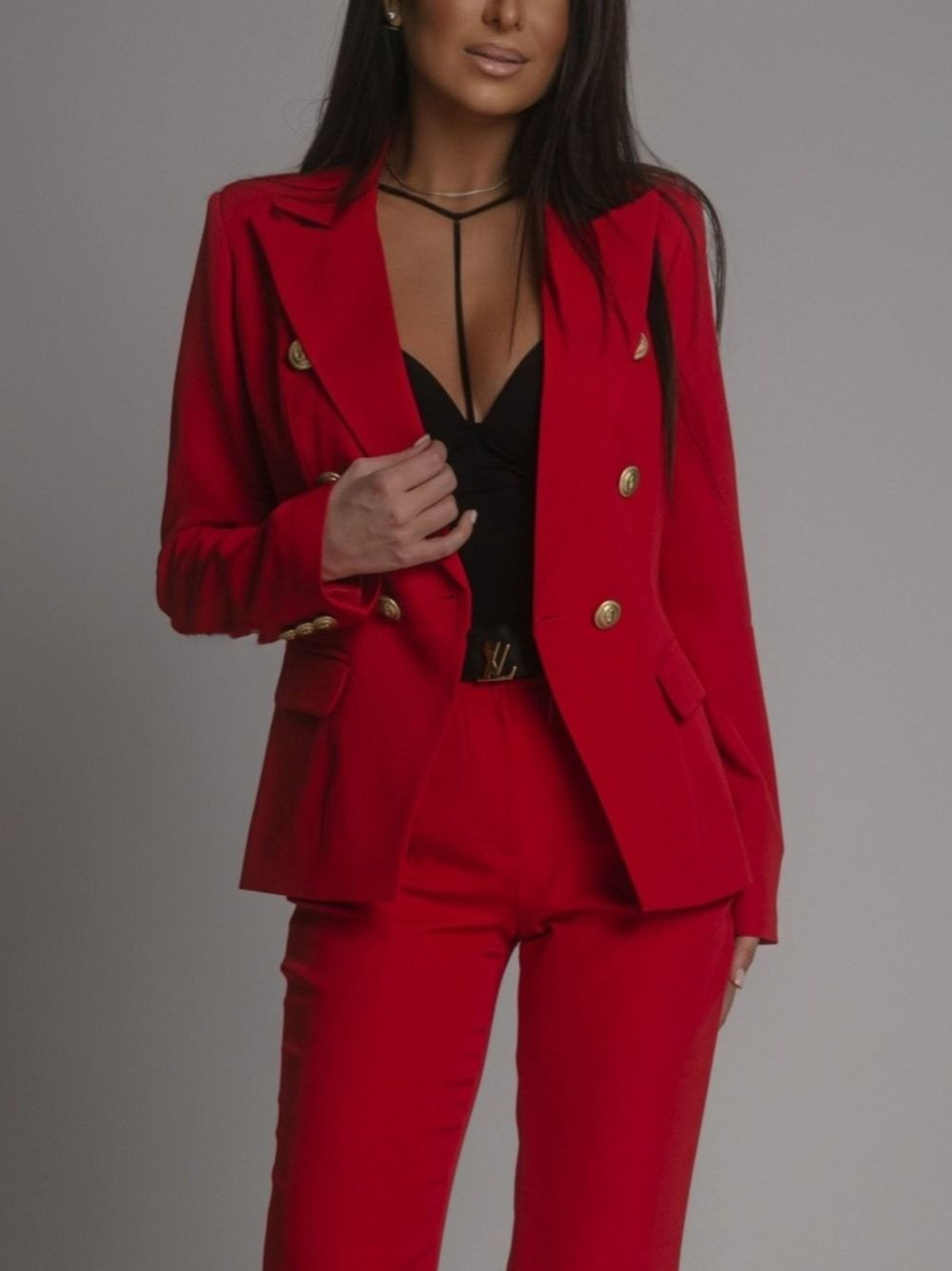 Spring 2025 Best-selling Women's Professional Suit Set Africa Europe America Amazon Two-button Suit Set Fashionable Elegant Solid Color Pattern Trendy Irregular Designs Patchwork Elements Modern Style