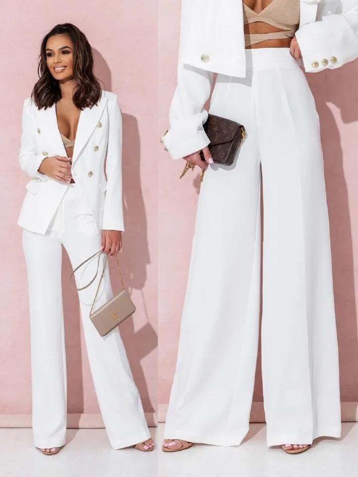 Spring 2025 Best-selling Women's Professional Suit Set Africa Europe America Amazon Two-button Suit Set Fashionable Elegant Solid Color Pattern Trendy Irregular Designs Patchwork Elements Modern Style