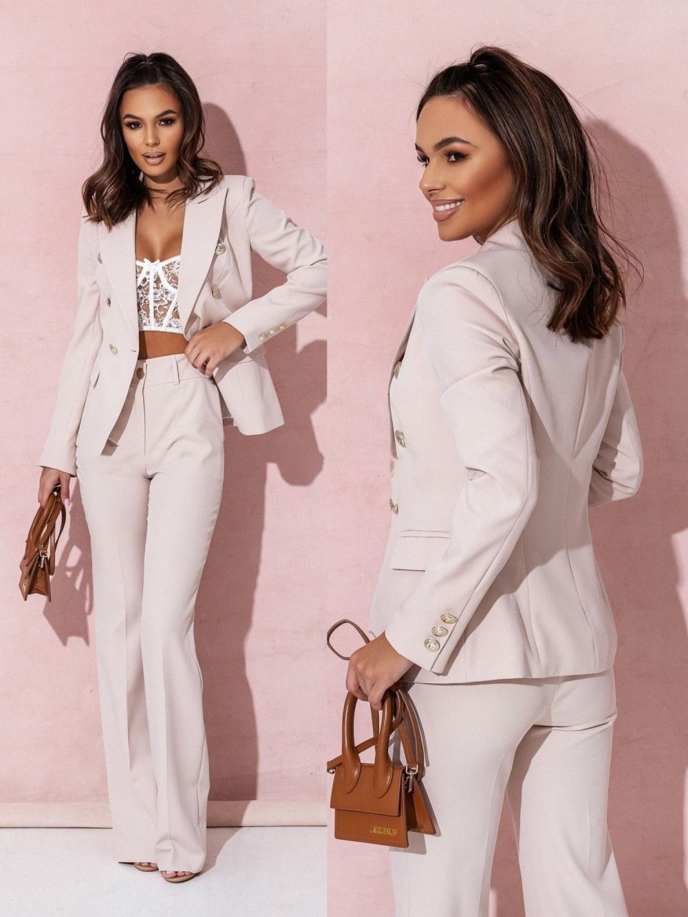 Spring 2025 Best-selling Women's Professional Suit Set Africa Europe America Amazon Two-button Suit Set Fashionable Elegant Solid Color Pattern Trendy Irregular Designs Patchwork Elements Modern Style