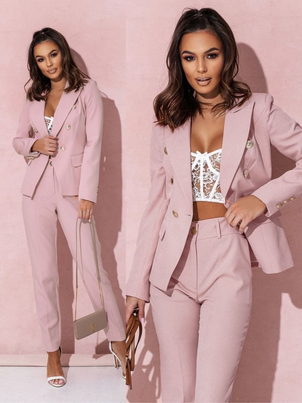 Spring 2025 Best-selling Women's Professional Suit Set Africa Europe America Amazon Two-button Suit Set Fashionable Elegant Solid Color Pattern Trendy Irregular Designs Patchwork Elements Modern Style
