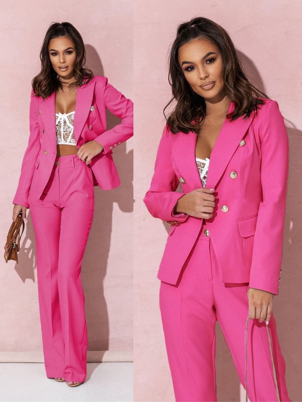 Spring 2025 Best-selling Women's Professional Suit Set Africa Europe America Amazon Two-button Suit Set Fashionable Elegant Solid Color Pattern Trendy Irregular Designs Patchwork Elements Modern Style
