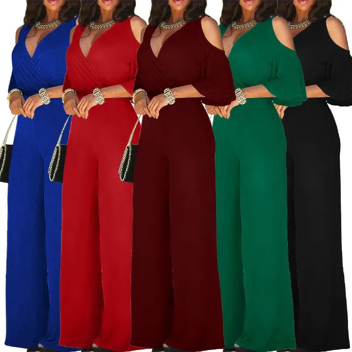 Africa Europe America Amazon - 2025 Summer Fashion Women's Wide Leg Pants Jumpsuit + 7 colors available + Belt Seamless Technology Solid Color Pattern Fashionable Elegant Business Wear Style