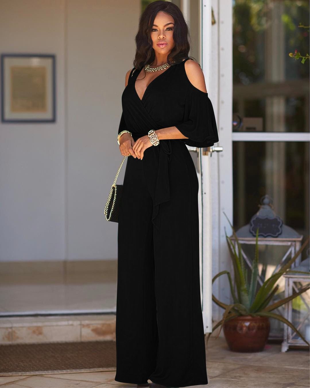 Africa Europe America Amazon - 2025 Summer Fashion Women's Wide Leg Pants Jumpsuit + 7 colors available + Belt Seamless Technology Solid Color Pattern Fashionable Elegant Business Wear Style