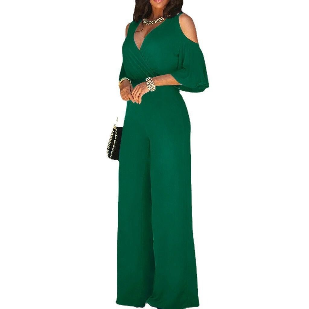 Africa Europe America Amazon - 2025 Summer Fashion Women's Wide Leg Pants Jumpsuit + 7 colors available + Belt Seamless Technology Solid Color Pattern Fashionable Elegant Business Wear Style