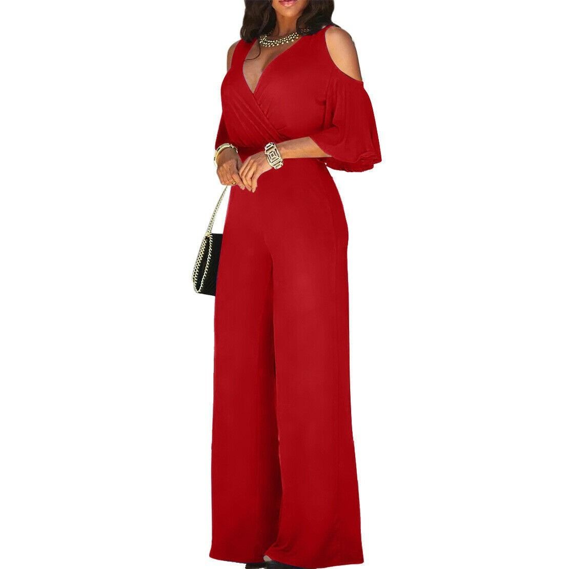 Africa Europe America Amazon - 2025 Summer Fashion Women's Wide Leg Pants Jumpsuit + 7 colors available + Belt Seamless Technology Solid Color Pattern Fashionable Elegant Business Wear Style
