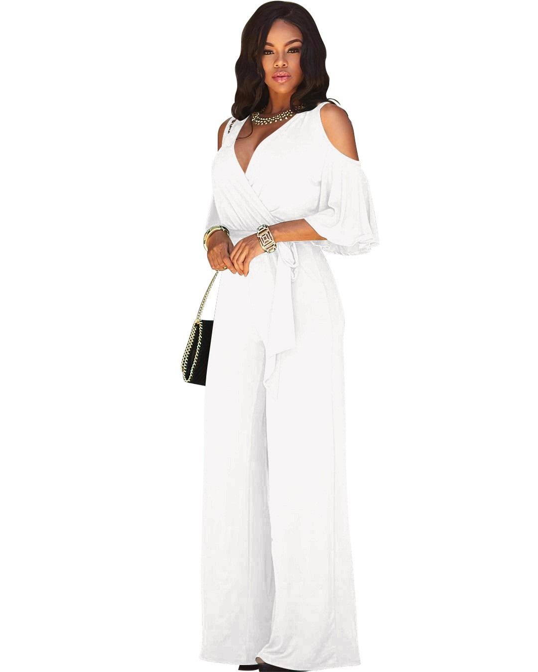 Africa Europe America Amazon - 2025 Summer Fashion Women's Wide Leg Pants Jumpsuit + 7 colors available + Belt Seamless Technology Solid Color Pattern Fashionable Elegant Business Wear Style