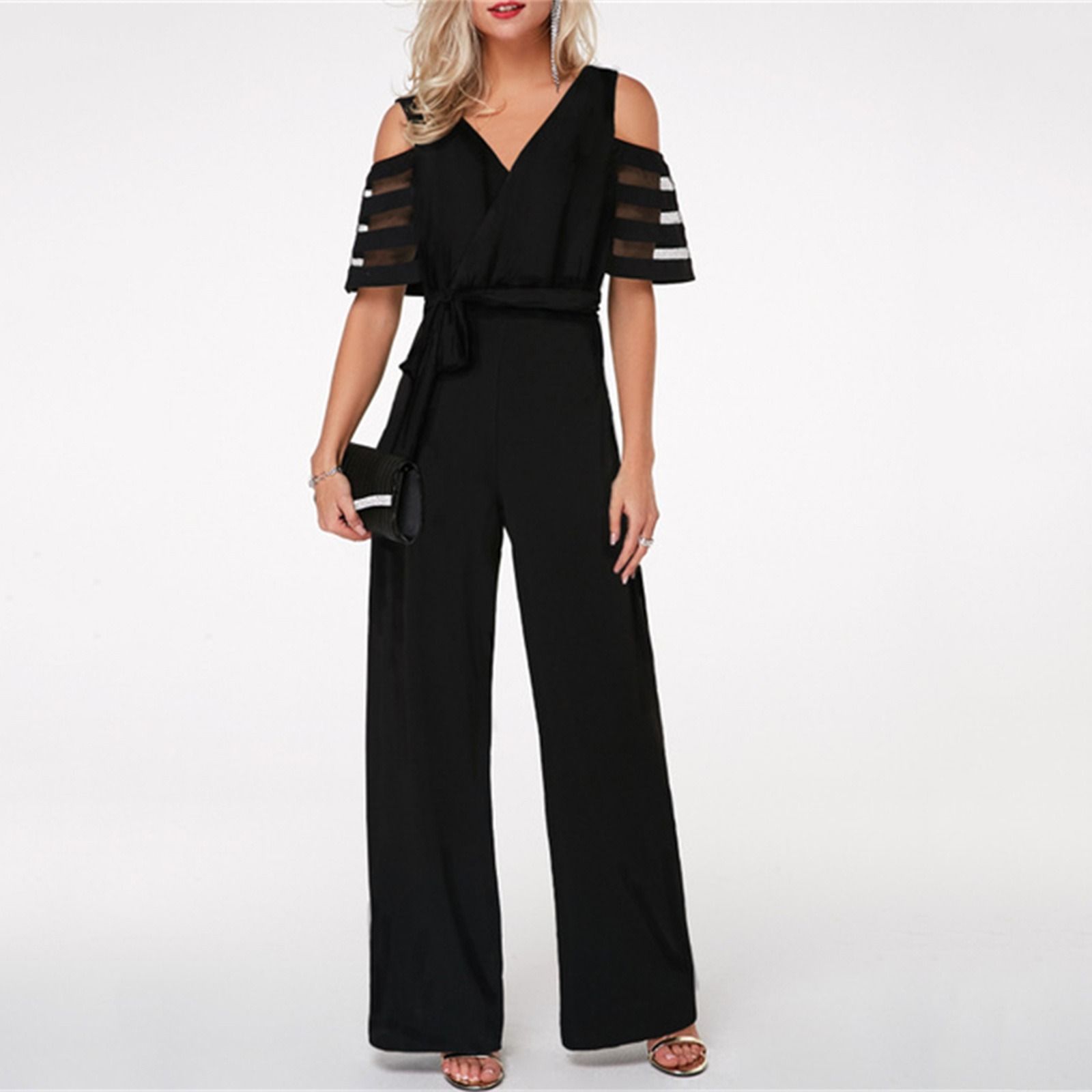 Africa Europe America Amazon - 2025 Summer Fashion Women's Wide Leg Pants Jumpsuit + 4 colors available + Belt Seamless Technology Solid Color Pattern Fashionable Urban Leisure Style