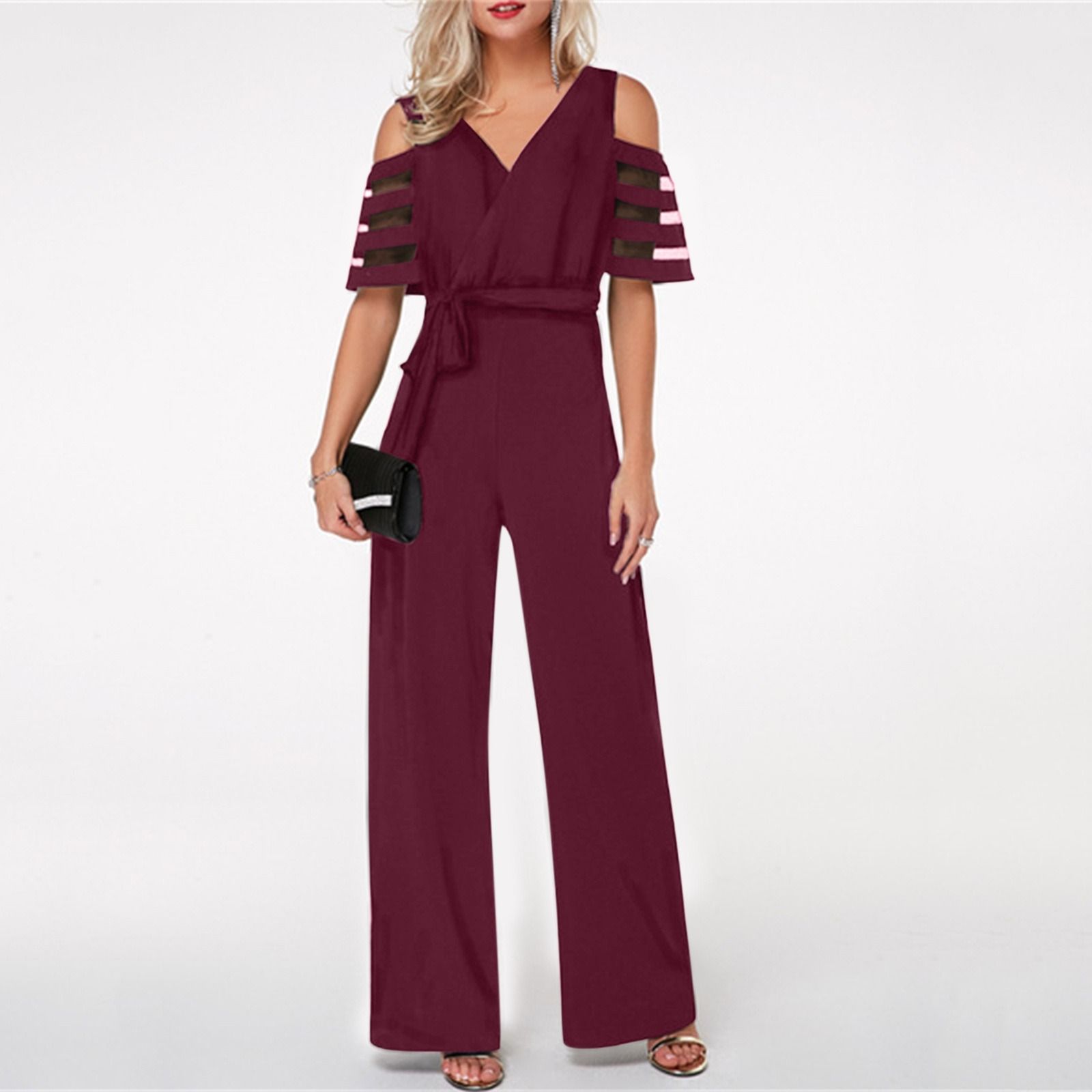 Africa Europe America Amazon - 2025 Summer Fashion Women's Wide Leg Pants Jumpsuit + 4 colors available + Belt Seamless Technology Solid Color Pattern Fashionable Urban Leisure Style