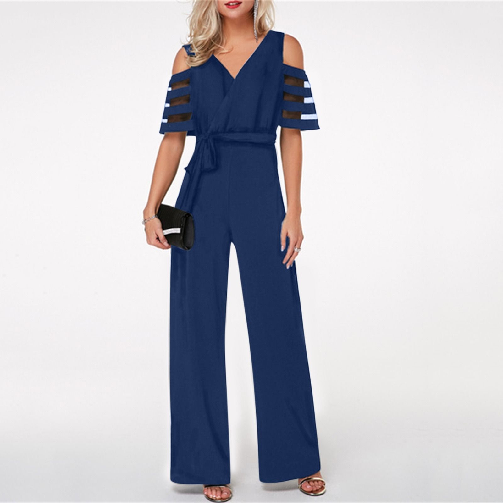 Africa Europe America Amazon - 2025 Summer Fashion Women's Wide Leg Pants Jumpsuit + 4 colors available + Belt Seamless Technology Solid Color Pattern Fashionable Urban Leisure Style