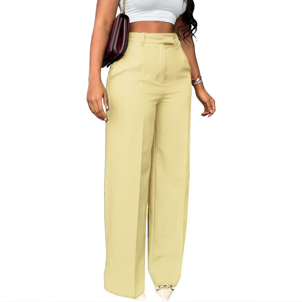 2025 Africa Europe America Amazon - New Women's Commuting High-Waist Comfortable Stretch Straight Pants Formal Wear Casual Suit Long Pants Gluing Technique Trendy Pocket Design Elegant Style