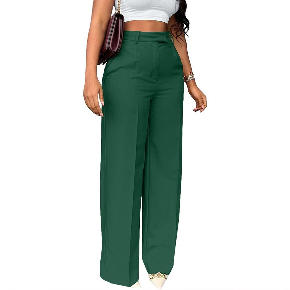 2025 Africa Europe America Amazon - New Women's Commuting High-Waist Comfortable Stretch Straight Pants Formal Wear Casual Suit Long Pants Gluing Technique Trendy Pocket Design Elegant Style