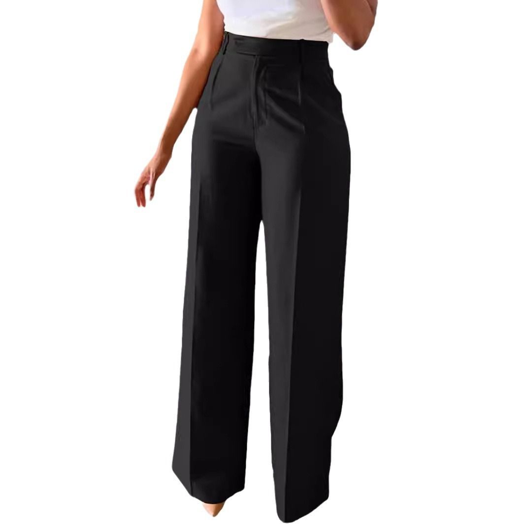 2025 Africa Europe America Amazon - New Women's Commuting High-Waist Comfortable Stretch Straight Pants Formal Wear Casual Suit Long Pants Gluing Technique Trendy Pocket Design Elegant Style