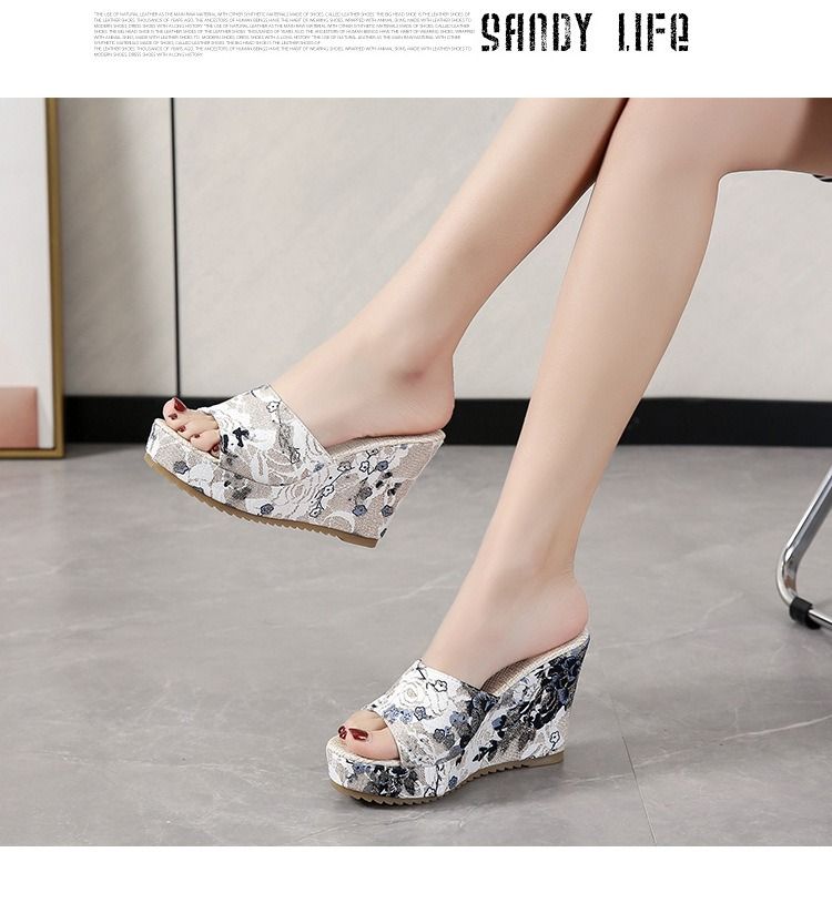 African Summer Large-Sized Ethnic Style Fabric Thick-Soled Women's High Heels Platform Stiletto Open Toe Buckle Multi-Color Slingback Casual Roman Round-Toe Casual Flower Thick-Soled Fish-Tip Sandals