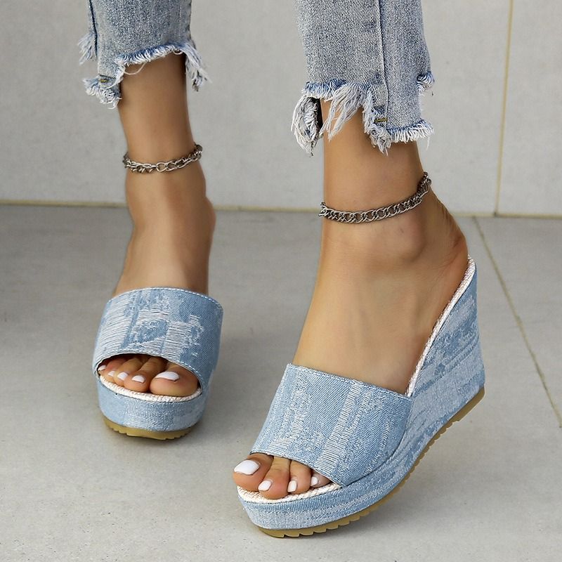 African Summer Large-Sized Ethnic Style Fabric Thick-Soled Women's High Heels Platform Stiletto Open Toe Buckle Multi-Color Slingback Casual Roman Round-Toe Casual Flower Thick-Soled Fish-Tip Sandals