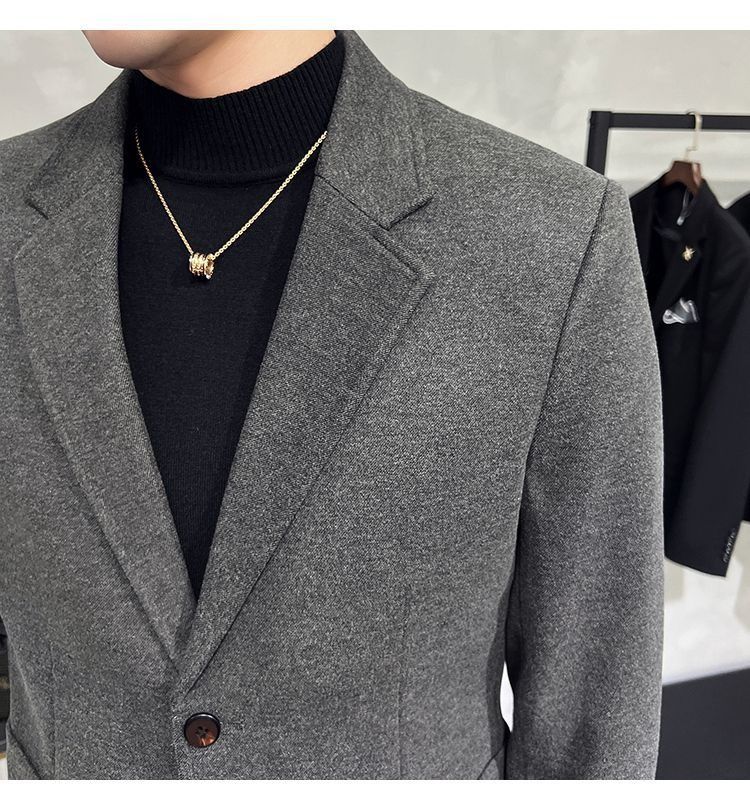 2026 Spring/Summer Thick Wool Casual Men Suit Korean Edition Slim-fit British Style Cool Stylish Men's Suit Set Double-Breasted Design Retro Flat Collar Simple simple Elegant Soft Comfortable Durable