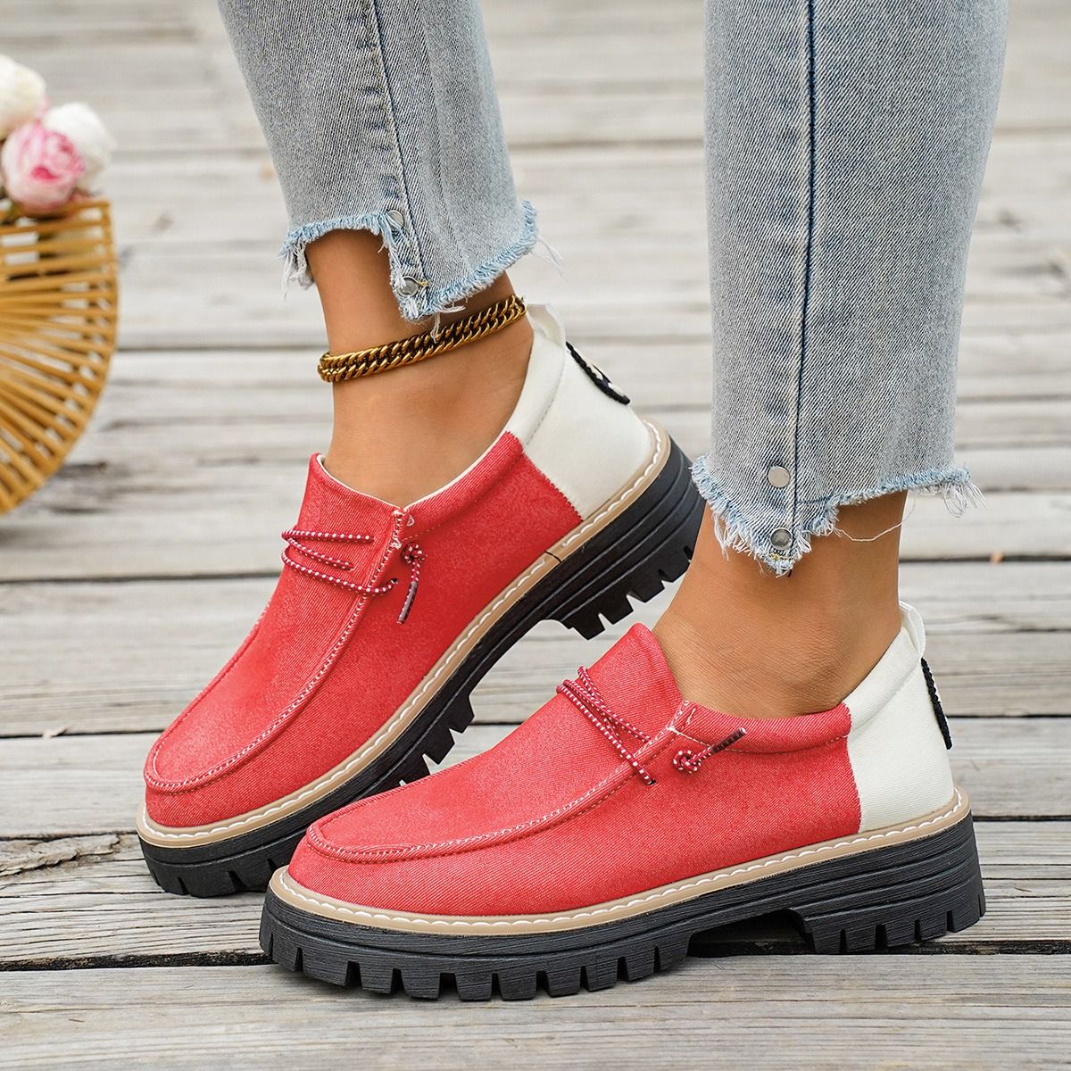 2026 African European American Color-matched Low-top Women's Shoes New Spring-autumn British Style Chunky Heel Large Size Loafers Pre-tie Round Head Fashionable Soft