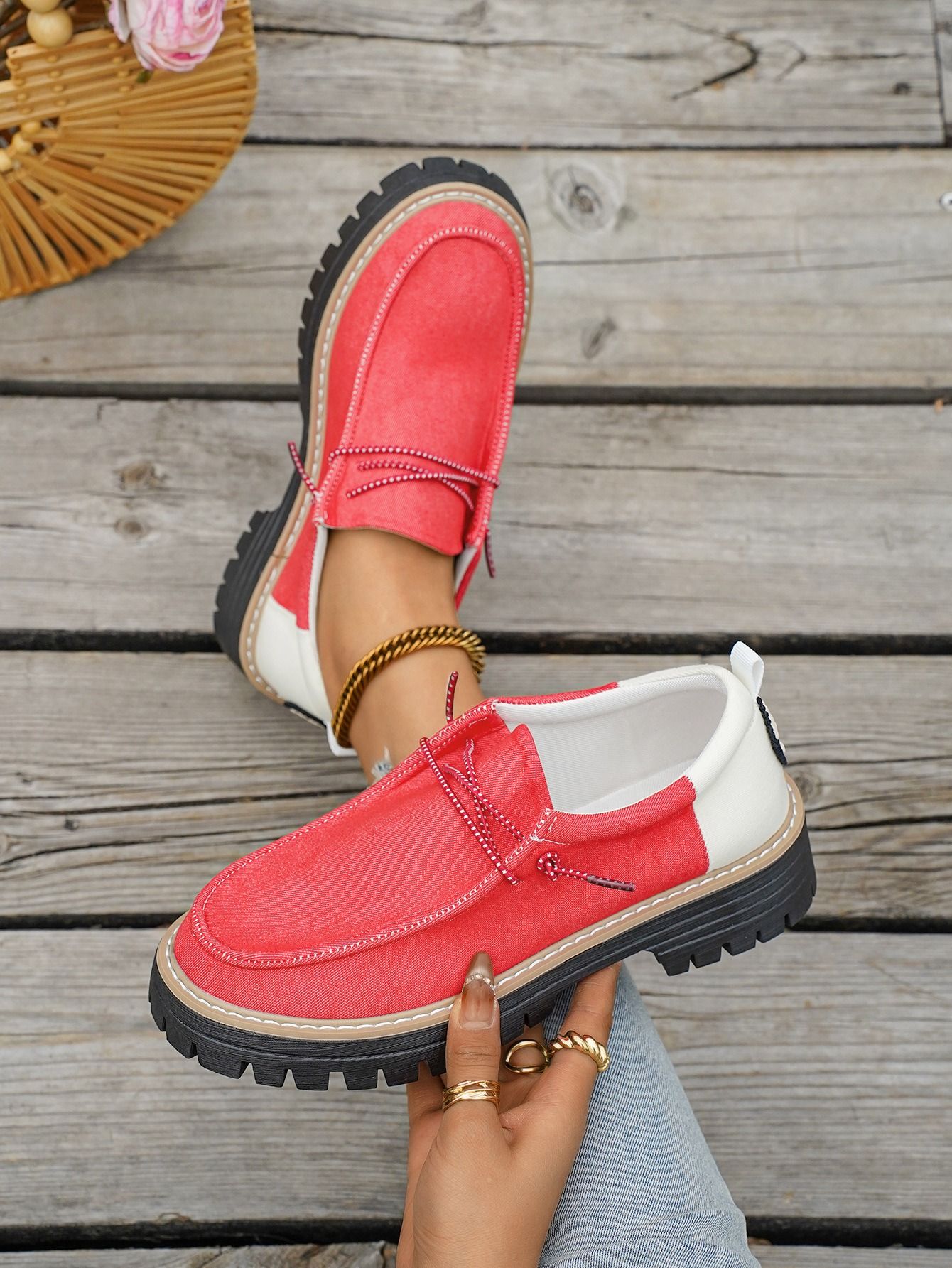 2026 African European American Color-matched Low-top Women's Shoes New Spring-autumn British Style Chunky Heel Large Size Loafers Pre-tie Round Head Fashionable Soft