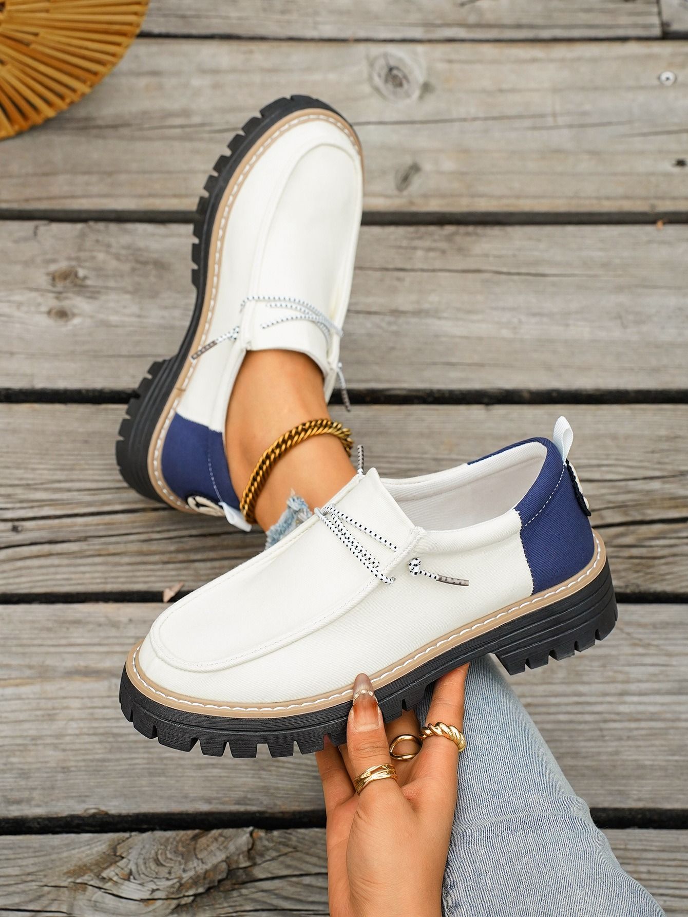 2026 African European American Color-matched Low-top Women's Shoes New Spring-autumn British Style Chunky Heel Large Size Loafers Pre-tie Round Head Fashionable Soft