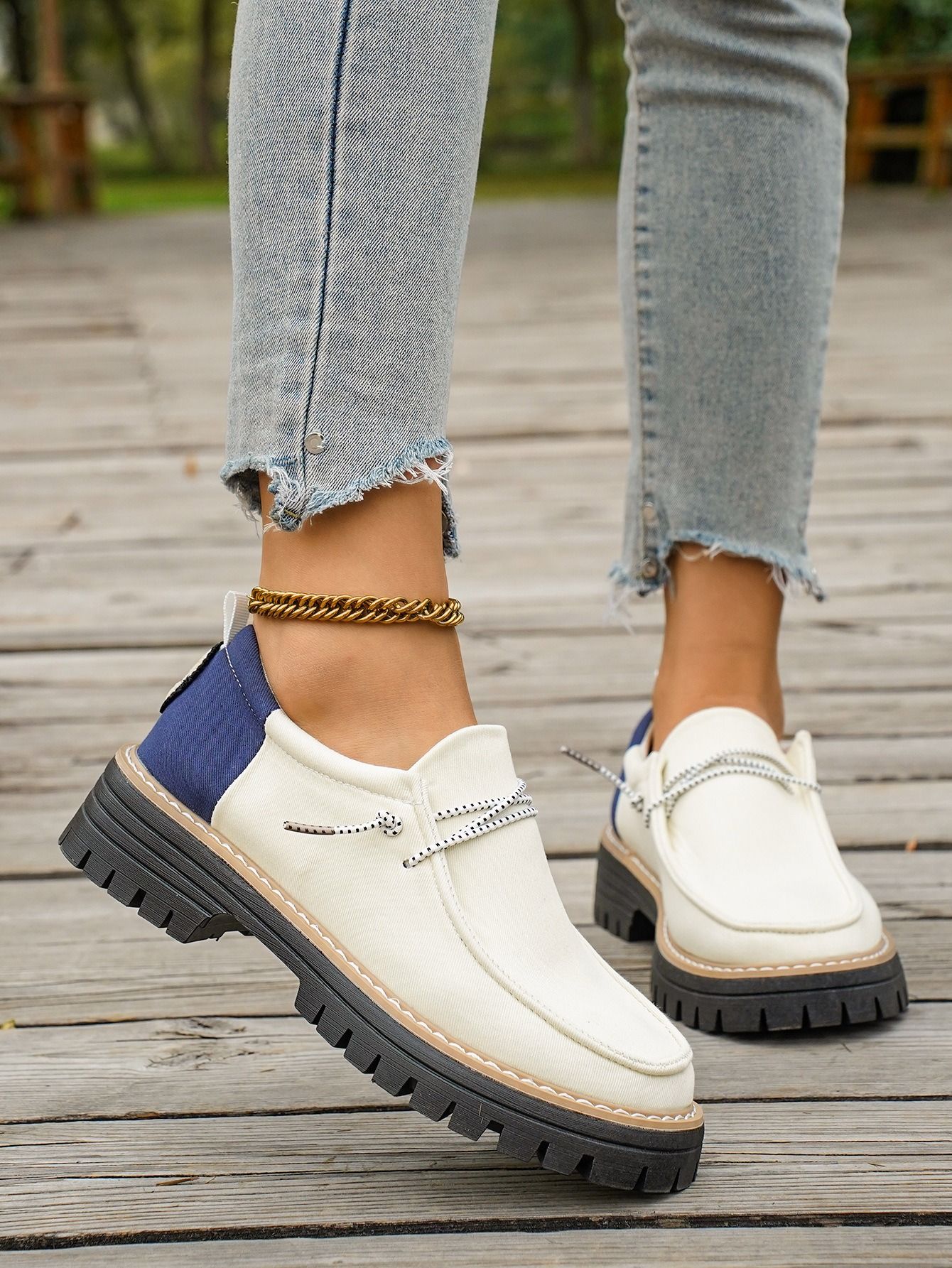 2026 African European American Color-matched Low-top Women's Shoes New Spring-autumn British Style Chunky Heel Large Size Loafers Pre-tie Round Head Fashionable Soft