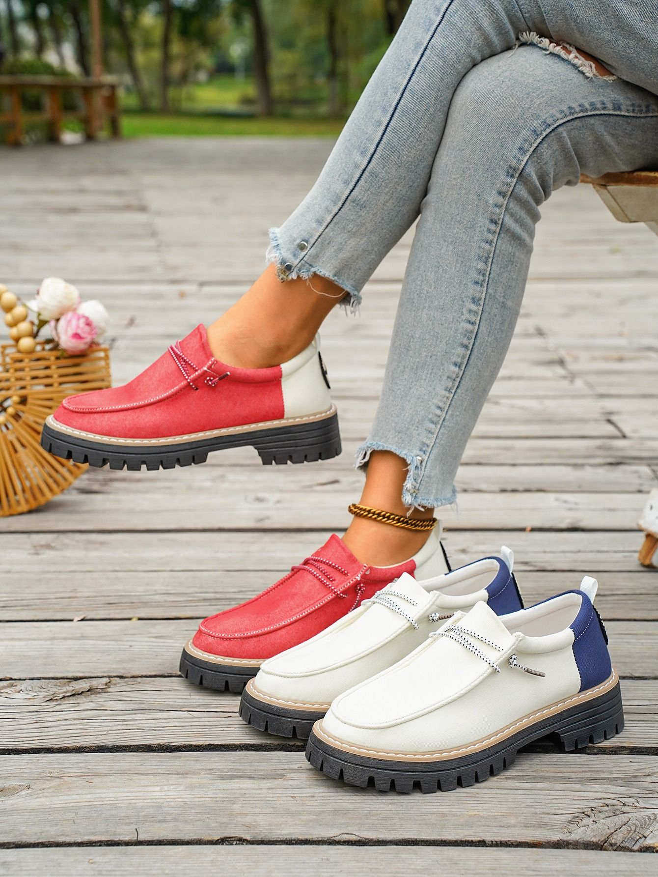 2026 African European American Color-matched Low-top Women's Shoes New Spring-autumn British Style Chunky Heel Large Size Loafers Pre-tie Round Head Fashionable Soft