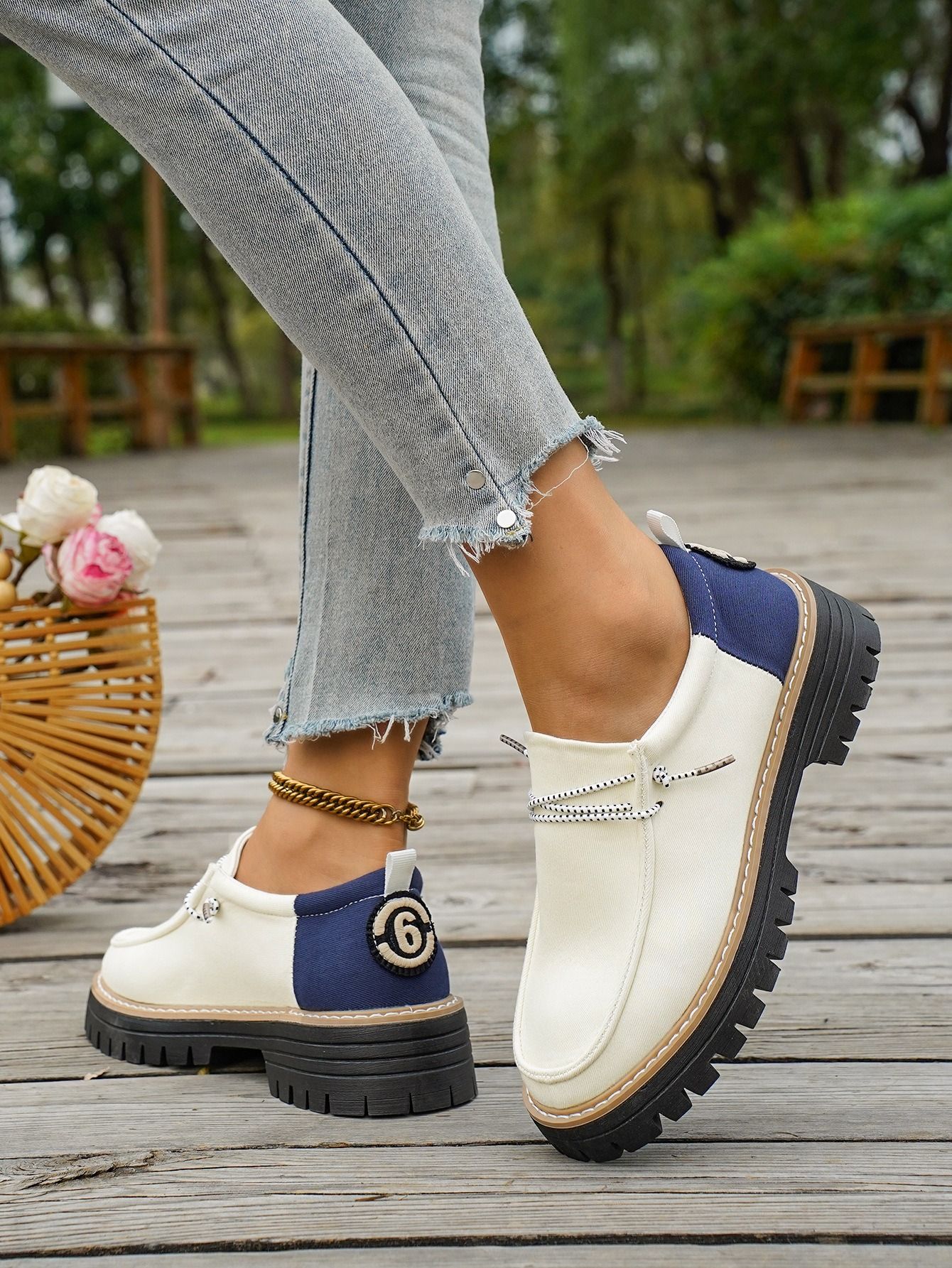 2026 African European American Color-matched Low-top Women's Shoes New Spring-autumn British Style Chunky Heel Large Size Loafers Pre-tie Round Head Fashionable Soft