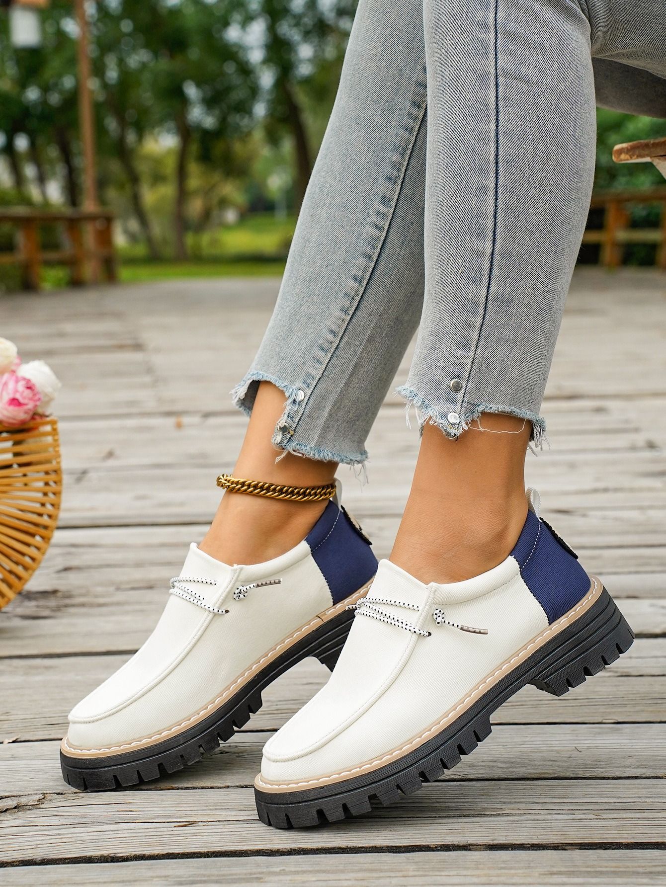 2026 African European American Color-matched Low-top Women's Shoes New Spring-autumn British Style Chunky Heel Large Size Loafers Pre-tie Round Head Fashionable Soft