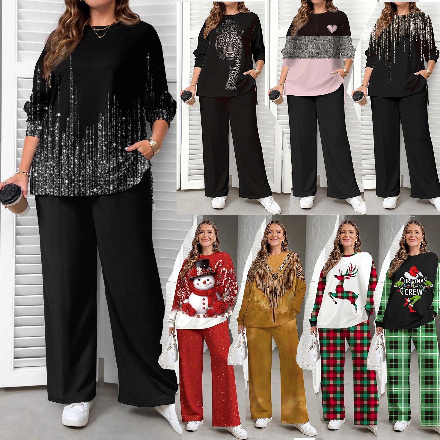 Africa Europe America - 2026 Spring/Summer New Style Loose Large-Sized Set Casual & Comfortable Two Pieces Letter Patterns Printing Techniques Popular Gradient Color Elements Elegant Temperament Style