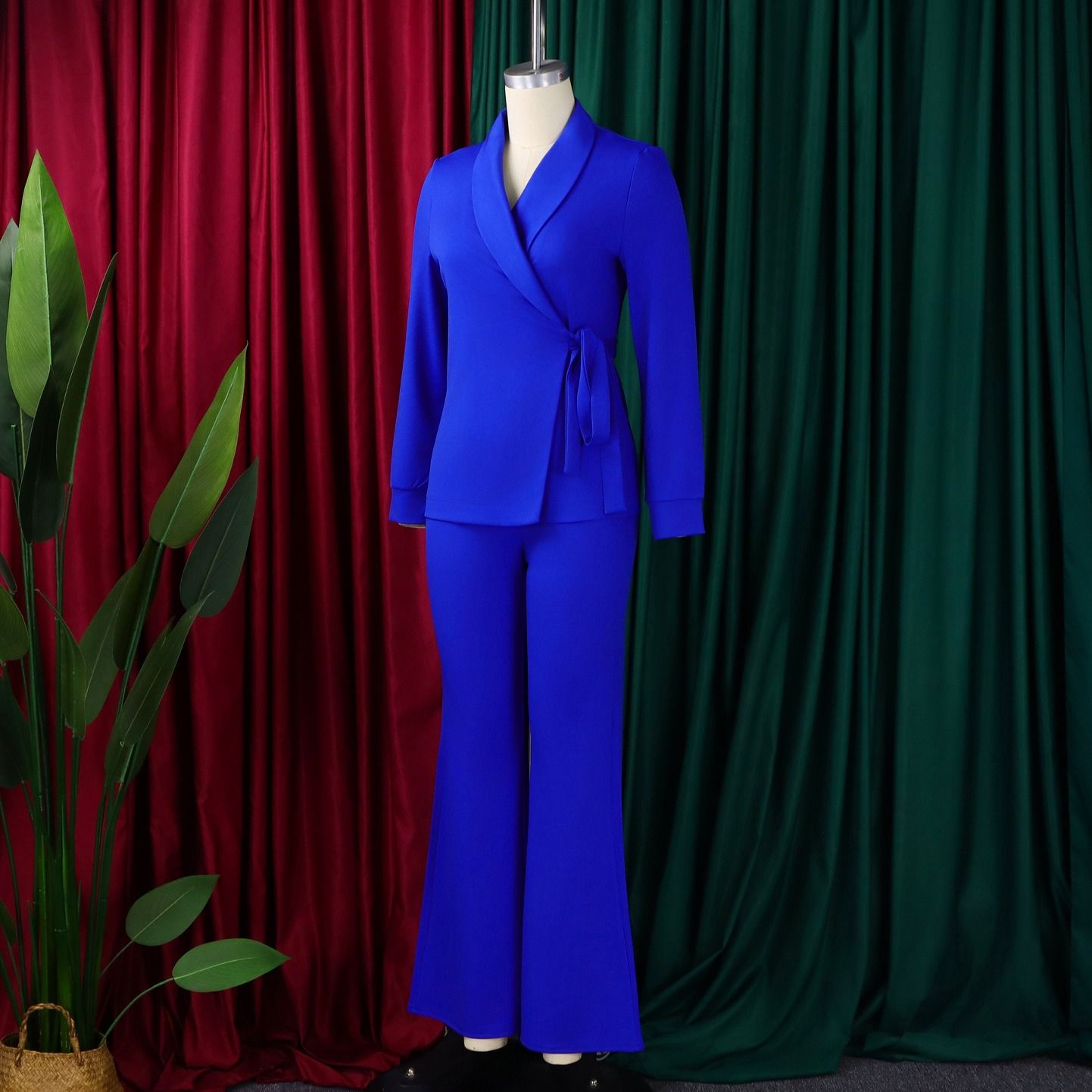 2026 African European American D601 Women New Fall/Winter Fashionable Style Strapless Suit Jacket + Pants Two-Piece Set Solid Color Pattern Woven Fabric Technique Trendy Lacing Elements Elegant Style