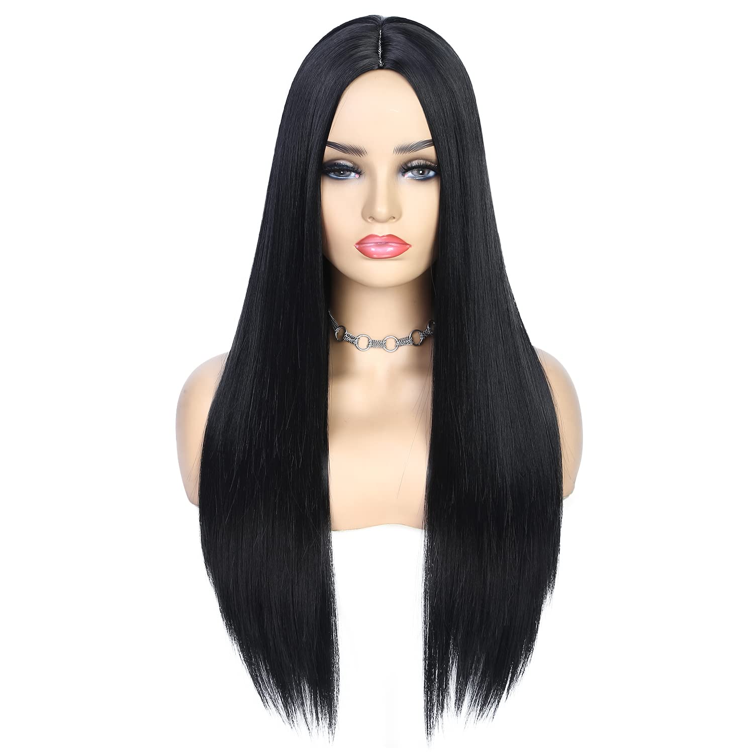 Amazon FB TK HOT Only Love Wigs Long Natural Straight Middle Part Natural Black Color Wig Heat Resistant Realistic Synthetic Daily Party Wig for Women