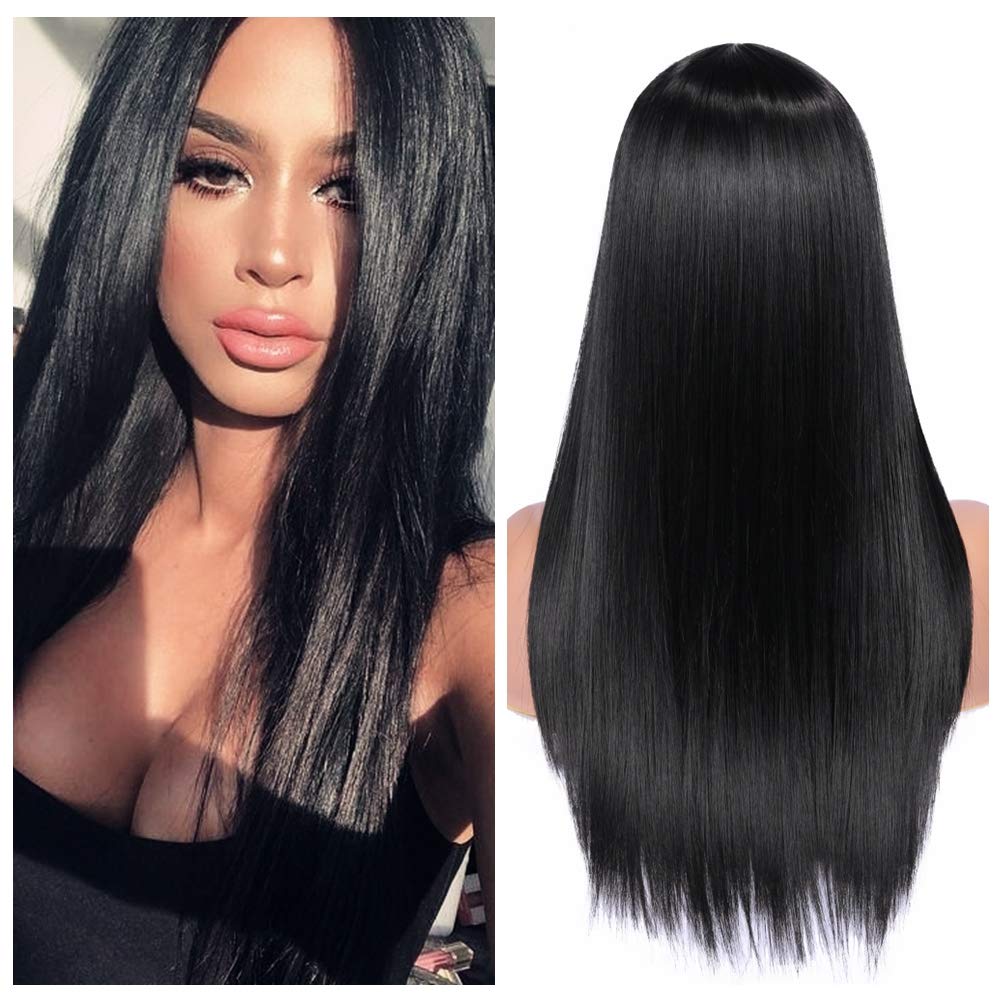 Amazon FB TK HOT Only Love Wigs Long Natural Straight Middle Part Natural Black Color Wig Heat Resistant Realistic Synthetic Daily Party Wig for Women