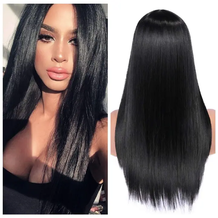 Amazon FB TK HOT Only Love Wigs Long Natural Straight Middle Part Natural Black Color Wig Heat Resistant Realistic Synthetic Daily Party Wig for Women