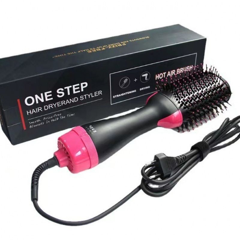 Hair Dryer and Blow Dryer Brush in One, 4 in 1 Hair Dryer and Styler Volumizer with Negative Ion Anti-frizz Ceramic Titanium Barrel Hot Air Straightener Brush 75MM Oval Shape, Black/Pink